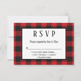 RSVP-kaart met Red Black Buffalo Pset Wedding RSVP Kaartje