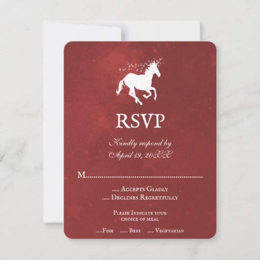RSVP-Kaart met Red Unicorn Wedding RSVP (Voorkant)