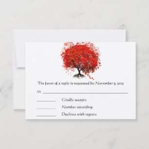 RSVP-kaart met rode bladhartboom RSVP Kaartje