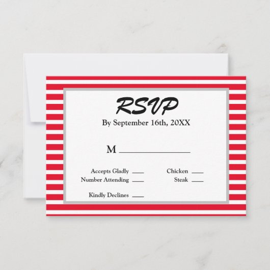 RSVP-kaart met rode of witte strepen RSVP Kaartje (Voorkant)