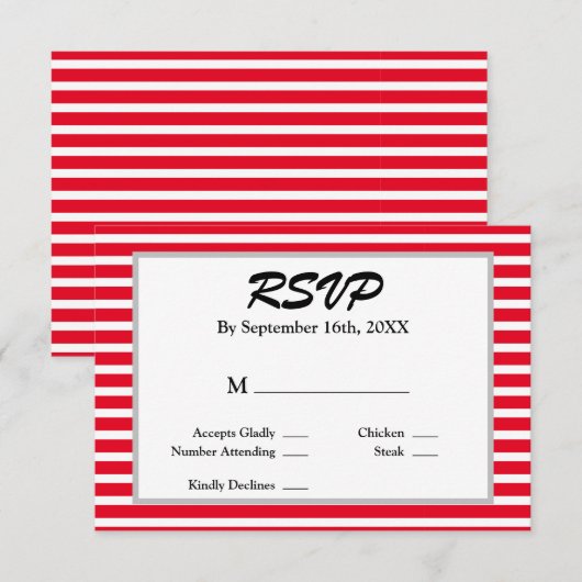 RSVP-kaart met rode of witte strepen RSVP Kaartje (Voorkant / Achterkant)
