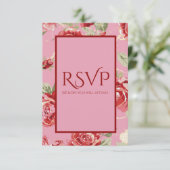 RSVP-kaart met rode roze florale afdruk RSVP Kaartje (Staand voorkant)