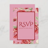 RSVP-kaart met rode roze florale afdruk RSVP Kaartje (Voorkant / Achterkant)