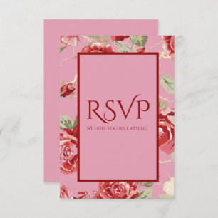 RSVP-kaart met rode roze florale afdruk RSVP Kaartje