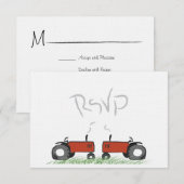 RSVP-kaart met rode tractor Wedding RSVP Kaartje (Voorkant / Achterkant)