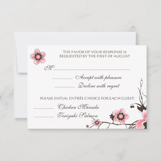 RSVP-kaart met roze en bruine Cherry Blossom RSVP Kaartje (Voorkant)