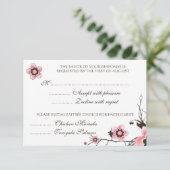 RSVP-kaart met roze en bruine Cherry Blossom RSVP Kaartje (Staand voorkant)