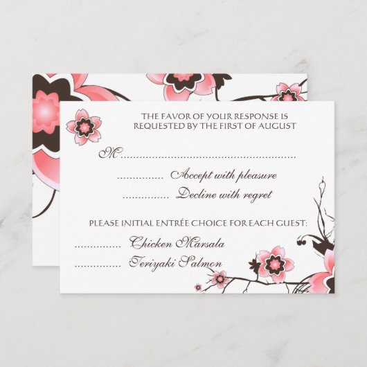 RSVP-kaart met roze en bruine Cherry Blossom RSVP Kaartje (Voorkant / Achterkant)