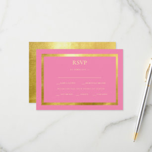 RSVP-Kaart met roze en metalen gouden bruiloft RSVP Kaartje