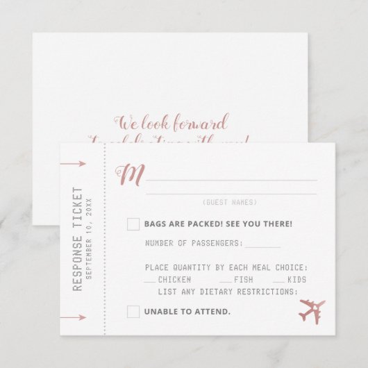 RSVP-kaart met roze instapmodel ticket RSVP Kaartje (Voorkant / Achterkant)