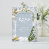 RSVP-Kaart met witte kerstbruiloft RSVP Kaartje (Staand voorkant)