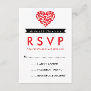 RSVP-Kaart met zwart en wit huwelijk met rood hart RSVP Kaartje