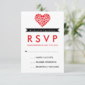 RSVP-Kaart met zwart en wit huwelijk met rood hart RSVP Kaartje (Staand voorkant)
