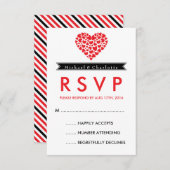 RSVP-Kaart met zwart en wit huwelijk met rood hart RSVP Kaartje (Voorkant / Achterkant)