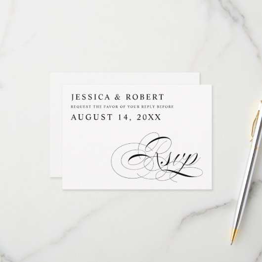 RSVP-kaart met zwart en wit traditioneel huwelijk RSVP Kaartje (Voorkant / Achterkant in situ)