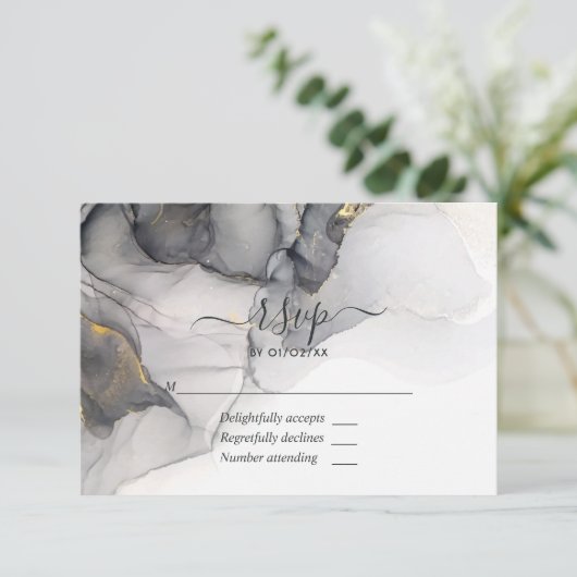 RSVP-Kaart met zwarte en goudalcohol RSVP Kaartje (Staand voorkant)