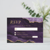RSVP-kaart met zwarte en Paarse gouden bruiloft RSVP Kaartje (Staand voorkant)