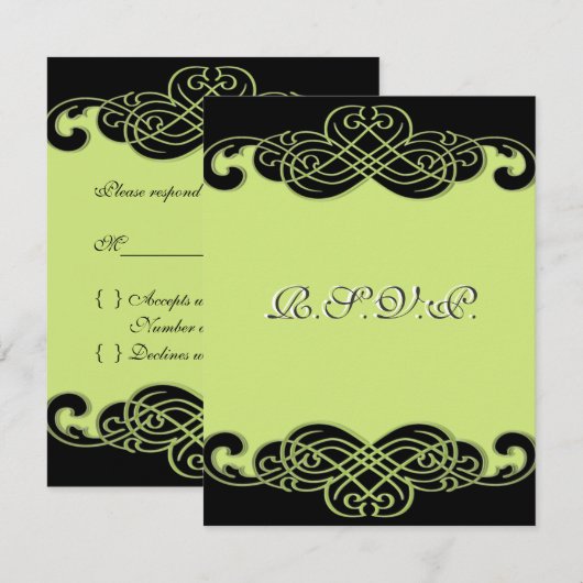 RSVP-kaart met zwarte en peergroene scroller RSVP Kaartje (Voorkant / Achterkant)
