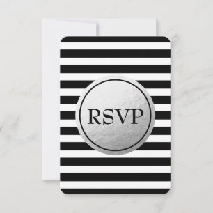 RSVP-kaart met zwarte en witte streep Silver Foil  RSVP Kaartje