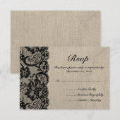 RSVP-kaart met zwarte kant en rond bruiloft RSVP Kaartje (Voorkant / Achterkant)