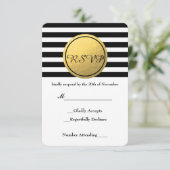 RSVP-kaart met zwarte & witte striped Gold-oliecir RSVP Kaartje (Staand voorkant)