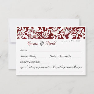 RSVP-kaart Open-Work Elegant Maroon Bruiloft RSVP Kaartje