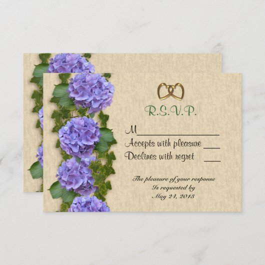 RSVP-kaart paars Hydrangea RSVP Kaartje (Voorkant / Achterkant)