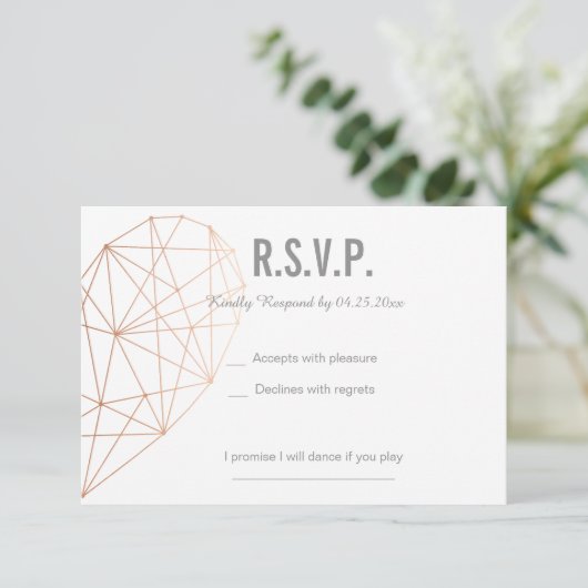 RSVP-kaart | Reactie | Bruiloft Geometrisch Roos G RSVP Kaartje (Staand voorkant)
