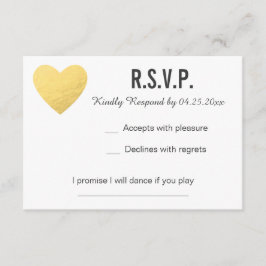 RSVP-kaart | Reactie | Bruiloft | Gouden hart RSVP Kaartje