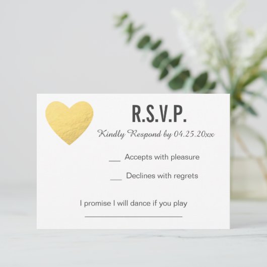 RSVP-kaart | Reactie | Bruiloft | Gouden hart RSVP Kaartje (Staand voorkant)