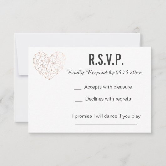 RSVP-kaart | Reactie | Bruiloft Roos Goud Geometri RSVP Kaartje (Voorkant)