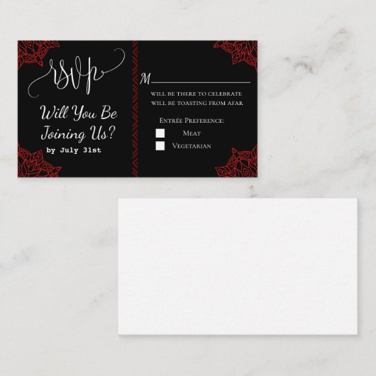RSVP Kaart rode zwarte Indische bruiloft (Voorkant / Achterkant)