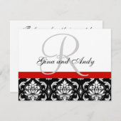 RSVP-kaart Rood Damask Monogram & Names RSVP Kaartje (Voorkant / Achterkant)