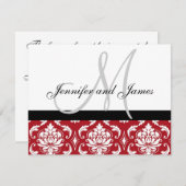 RSVP-kaart Rood Damask Monogram & Names RSVP Kaartje (Voorkant / Achterkant)