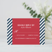 RSVP-Kaart Rood en blauw Nautical Stripes RSVP Kaartje (Staand voorkant)