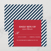 RSVP-Kaart Rood en blauw Nautical Stripes RSVP Kaartje (Voorkant / Achterkant)