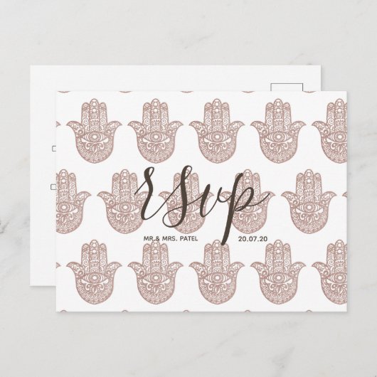 Rsvp-kaart roos goud Indische bruiloft Uitnodiging Briefkaart (Voorkant / Achterkant)