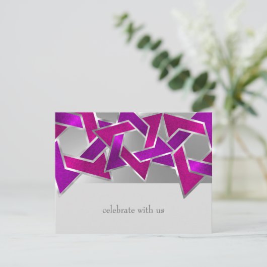 RSVP-kaart Roze Paarse ster van David op elke kleu Kaart (Staand voorkant)