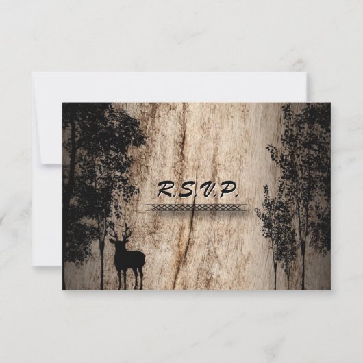 RSVP-kaart Rustic Board Deer Treer RSVP Kaartje (Voorkant)