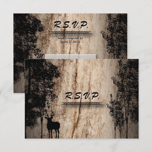 RSVP-kaart Rustic Board Deer Treer RSVP Kaartje (Voorkant / Achterkant)