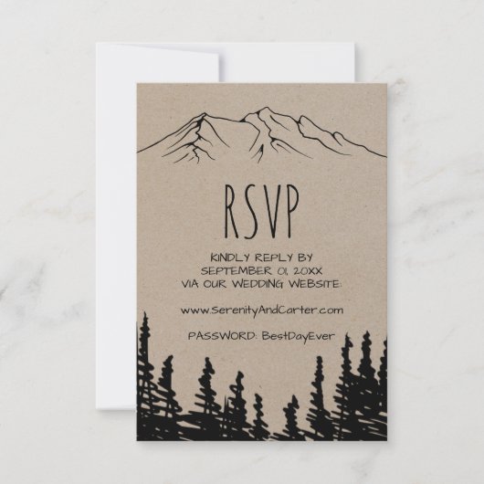 RSVP-kaart Rustic Woodsy Mountain Wedding Website RSVP Kaartje (Voorkant)
