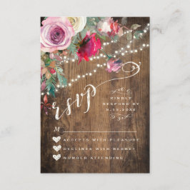 RSVP-KAART | Rustieke Bloemen String Lights Weddin RSVP Kaartje