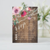 RSVP-KAART | Rustieke Bloemen String Lights Weddin RSVP Kaartje (Staand voorkant)