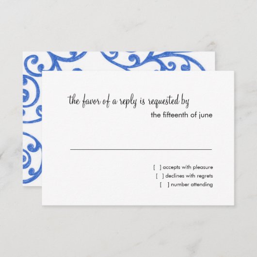 RSVP-kaart Scroll Pattern Blue RSVP Kaartje (Voorkant / Achterkant)