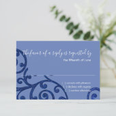 RSVP-kaart Scroll Pattern Blue RSVP Kaartje (Staand voorkant)