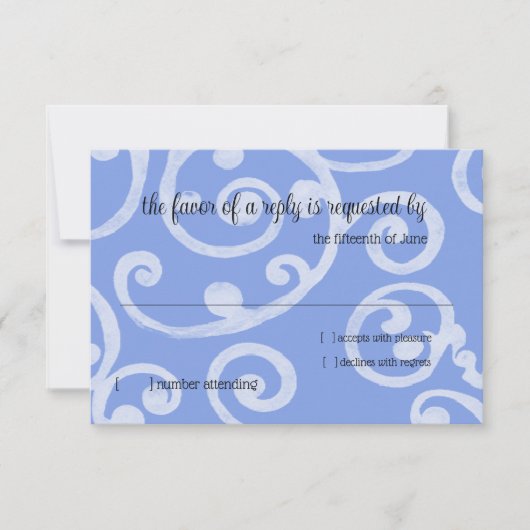 RSVP-kaart Scroll Pattern Blue RSVP Kaartje (Voorkant)
