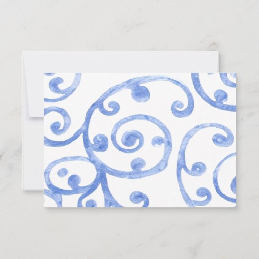 RSVP-kaart Scroll Pattern Blue RSVP Kaartje (Achterkant)