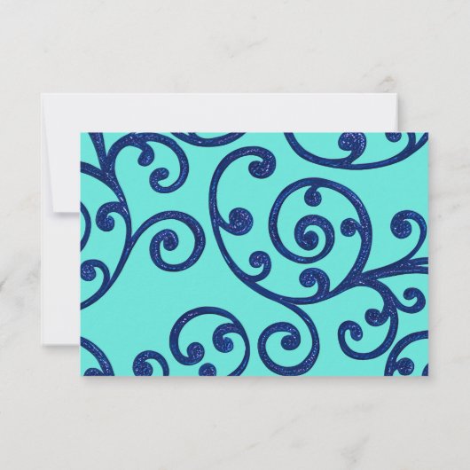 RSVP-kaart Scroll Pattern Blue RSVP Kaartje (Achterkant)
