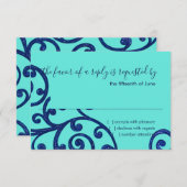 RSVP-kaart Scroll Pattern Blue RSVP Kaartje (Voorkant / Achterkant)