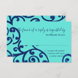 RSVP-kaart Scroll Pattern Blue RSVP Kaartje